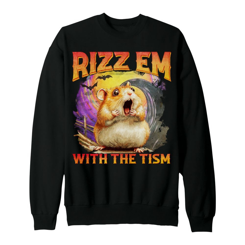 Amare Box Vintage Cute Hamter Scared Shirt, Retro Hamter Rizz Em With The Tism Quotes Gift For Fan Unisex Sweatshirt