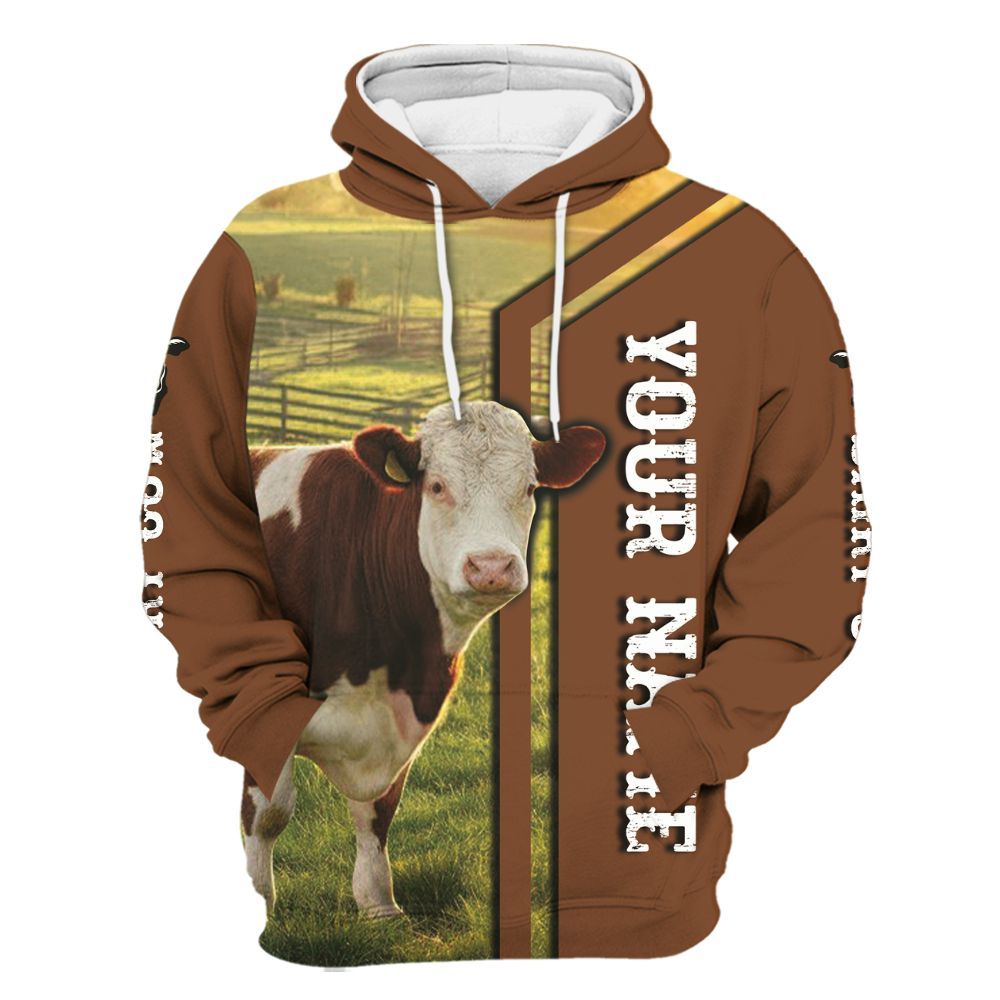 Amare Box Cow Farm Shirt, Sunset Dairy Cow On Farm, Cute Dairy Cattle, Farm Cow, Cow Lover Shirt, Custom Name Gift Shirt For Farmer Unisex Hoodie