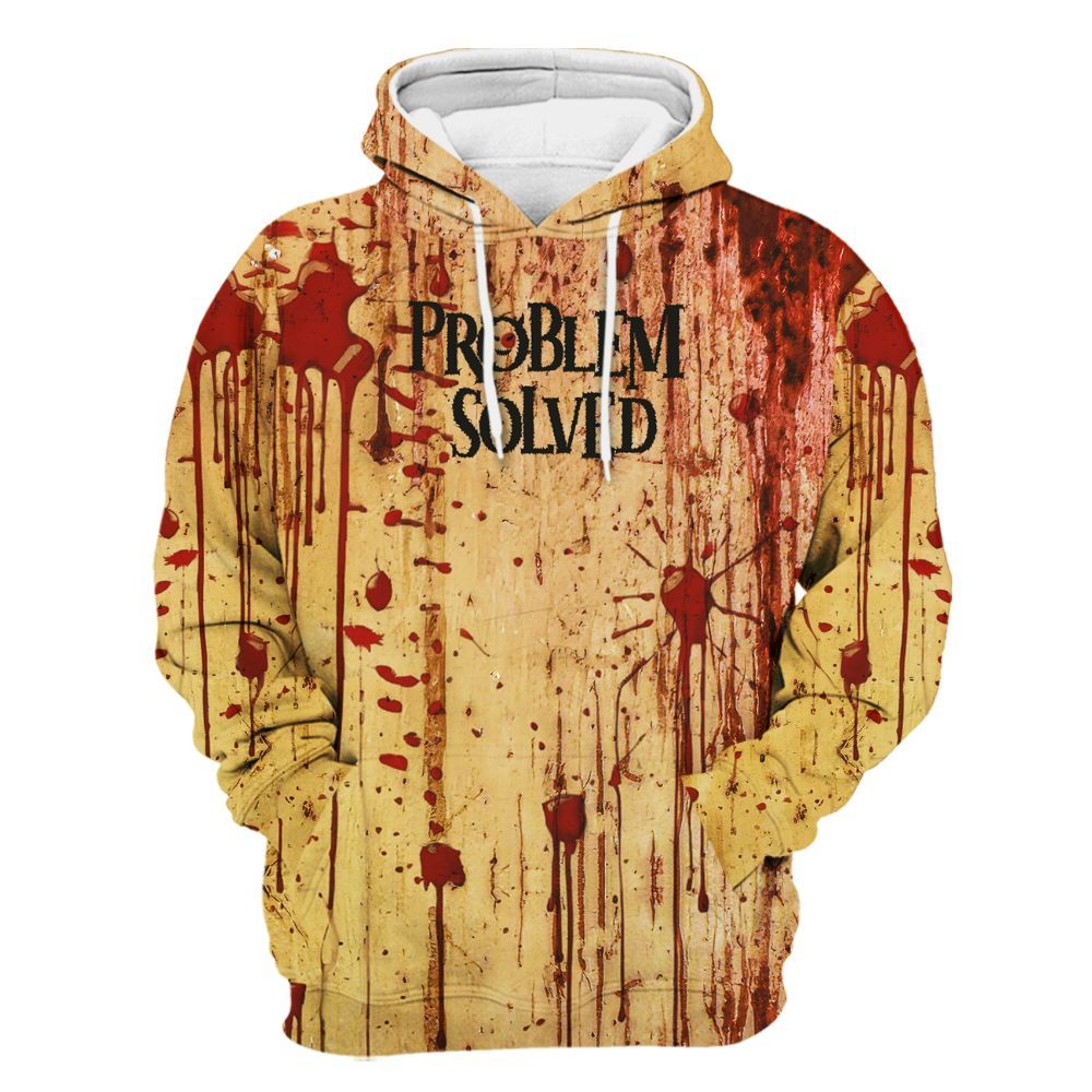 Amare Box Bloody Problem Solved Halloween Scary Horror Sublimated Tie Dye Shirt, Blood Effect Graphic Unisex Hoodie
