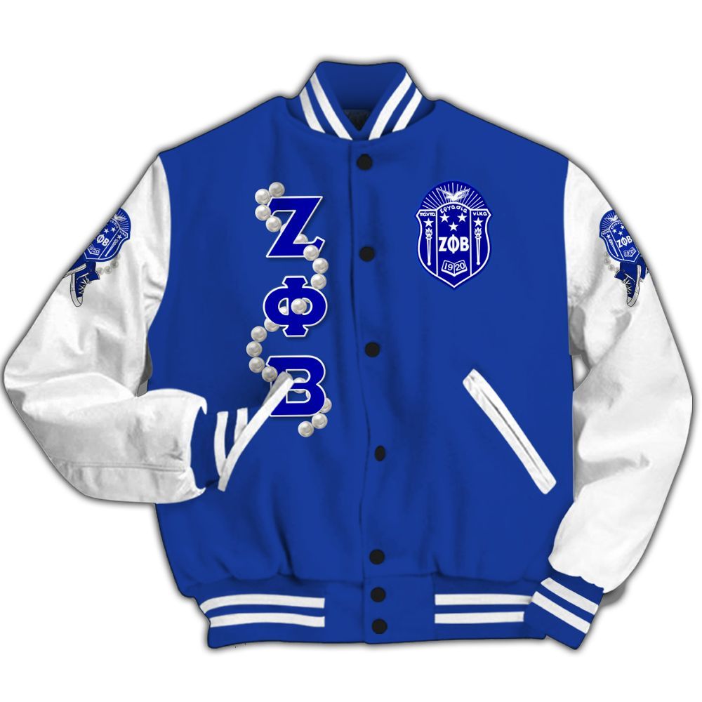Ireishprint Zeta Phi Beta Varsity Jacket, Z Phi B Blue Chuck&Pearl Varsity Jacket 1920 Zeta Phi Beta Sorority Jacket