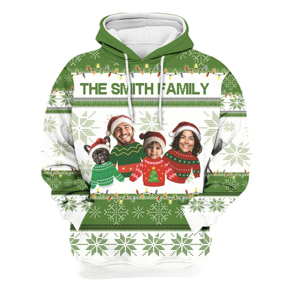 Amare Box Personalized Family Photo Sweaters With Funny Faces, Custom Family Face Merry Xmas Gift For Family Unisex Hoodie
