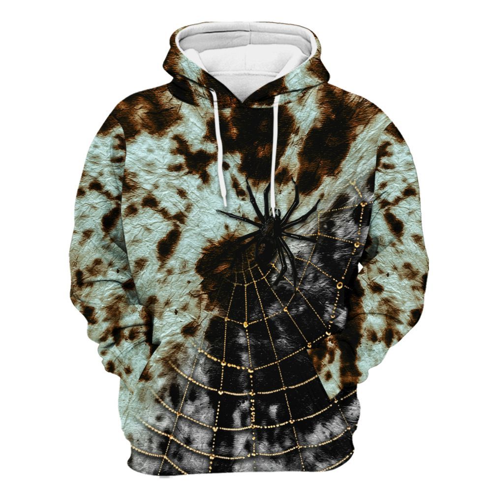 Amare Box Horror Boo Spider Web Sublimated Tie Dye Shirt, Halloween Spooky Graphic Unisex Hoodie