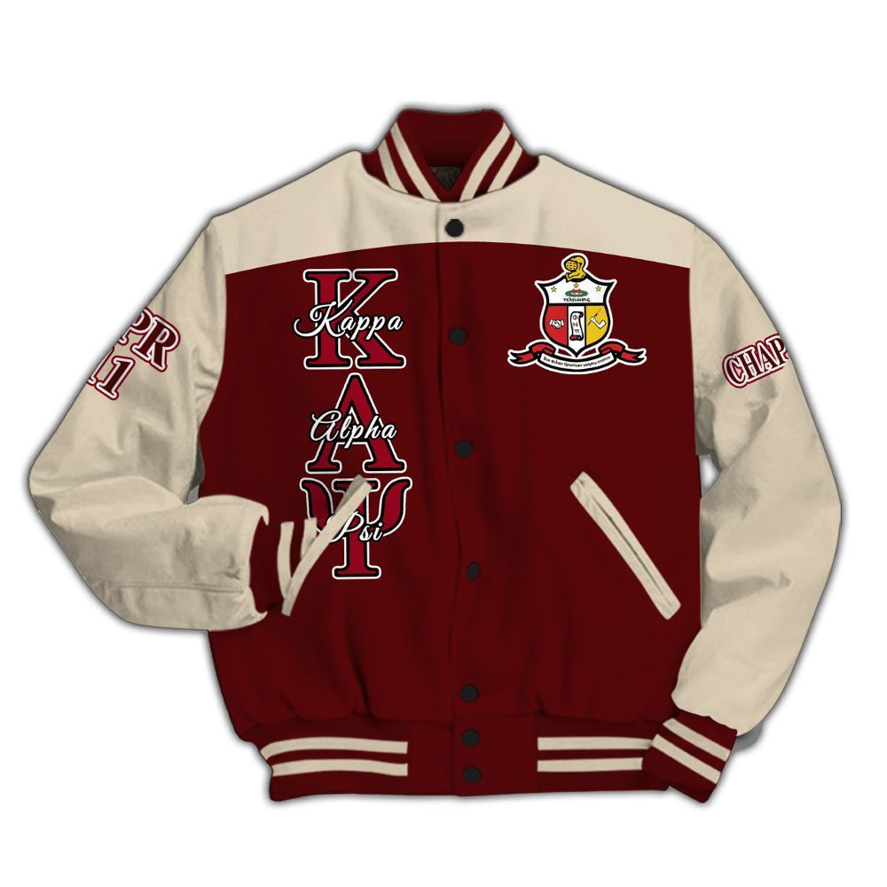 Ireishprint ΚΑΨ Custom Chapter Varsity Jacket, Personalized Krimson Kream Varsity Jacket ΚΑΨ Fraternity Jacket