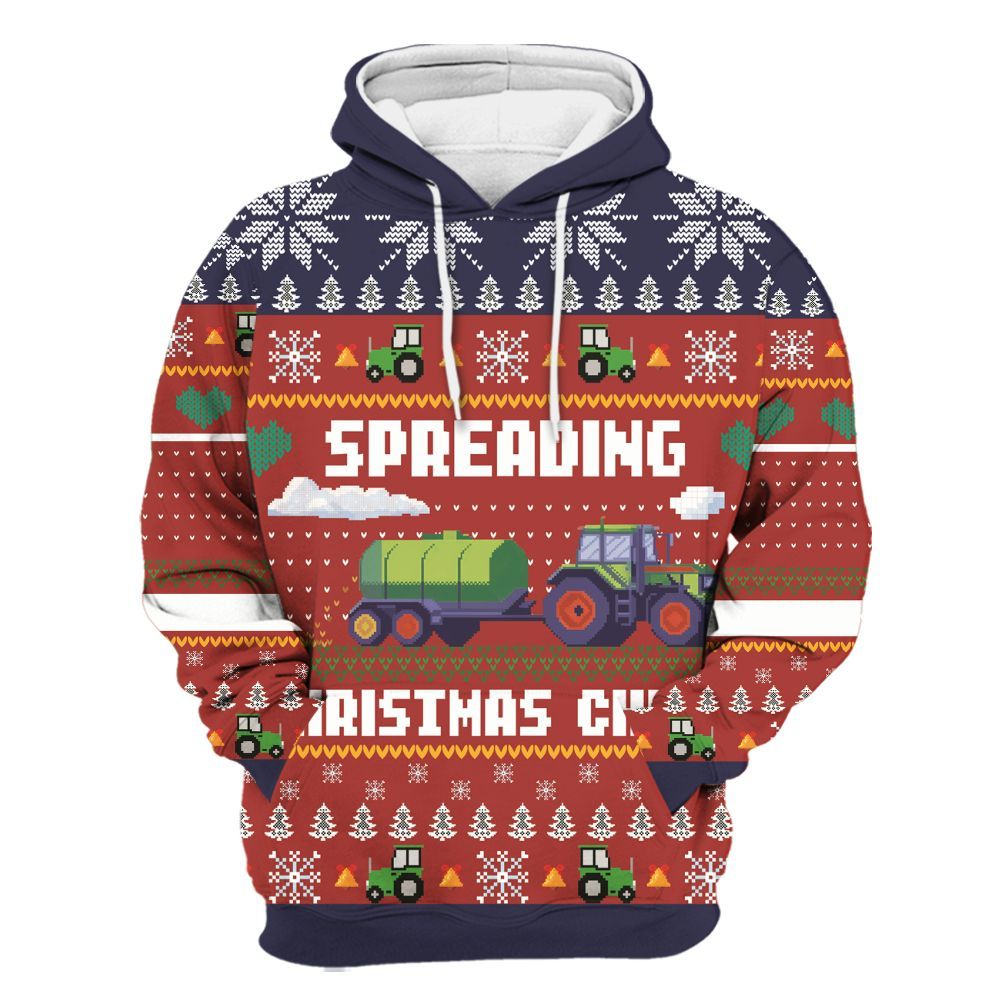 Amare Box Spreading Christmas Cheer, Christmas Farm Tractor, Pixel Farm Christmas Unisex Gift Shirt For Farmer Unisex Hoodie