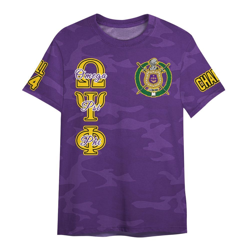 Ireishprint ΩΨΦ Custom Chapter Shirt, Personalized Camo Old Gold Sleeve Shirt ΩΨΦ Fraternity Shirt
