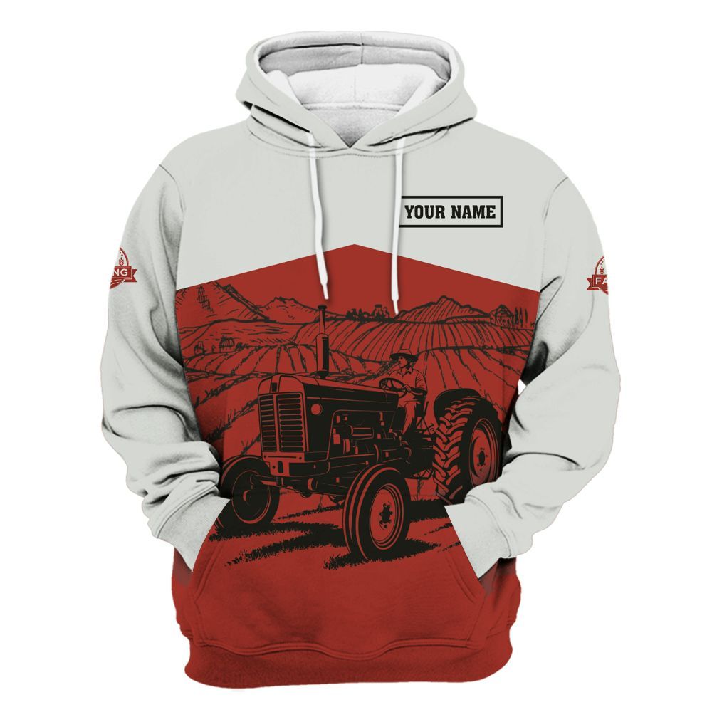 Amare Box Farm Tractor Shirt, I Am A Farmer, Custom Name, Love Tractor, Vintage Tractor, Boy Tractor, Gift For Farm Lover Unisex Hoodie