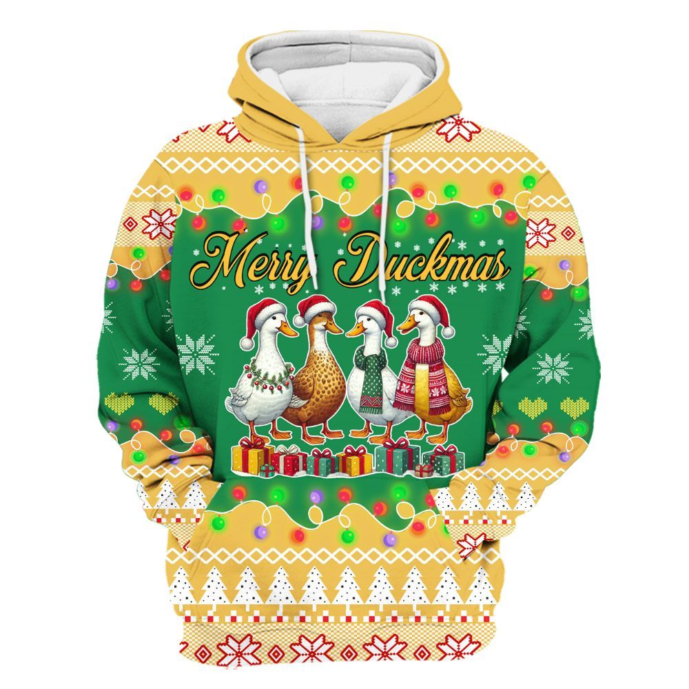 Amare Box Merry Duckmas Shirt, Christmas Farm Lover, Cute Animal, Holiday Christmas Unisex Custom Name Gift Shirt Unisex Hoodie