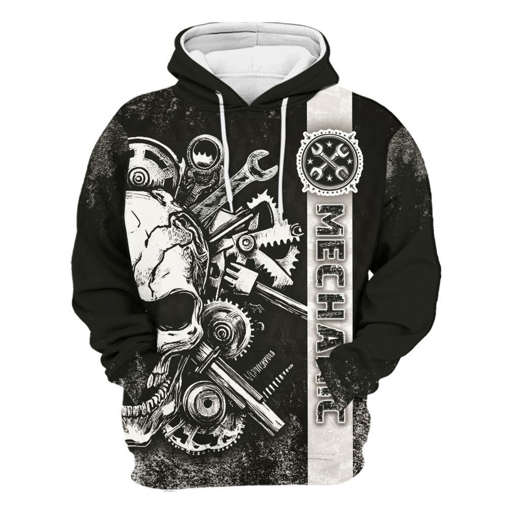 Amare Box Personalized Name Skull Mechanic Tools Unisex Shirts, Custom Gift For Mechanics Unisex Hoodie