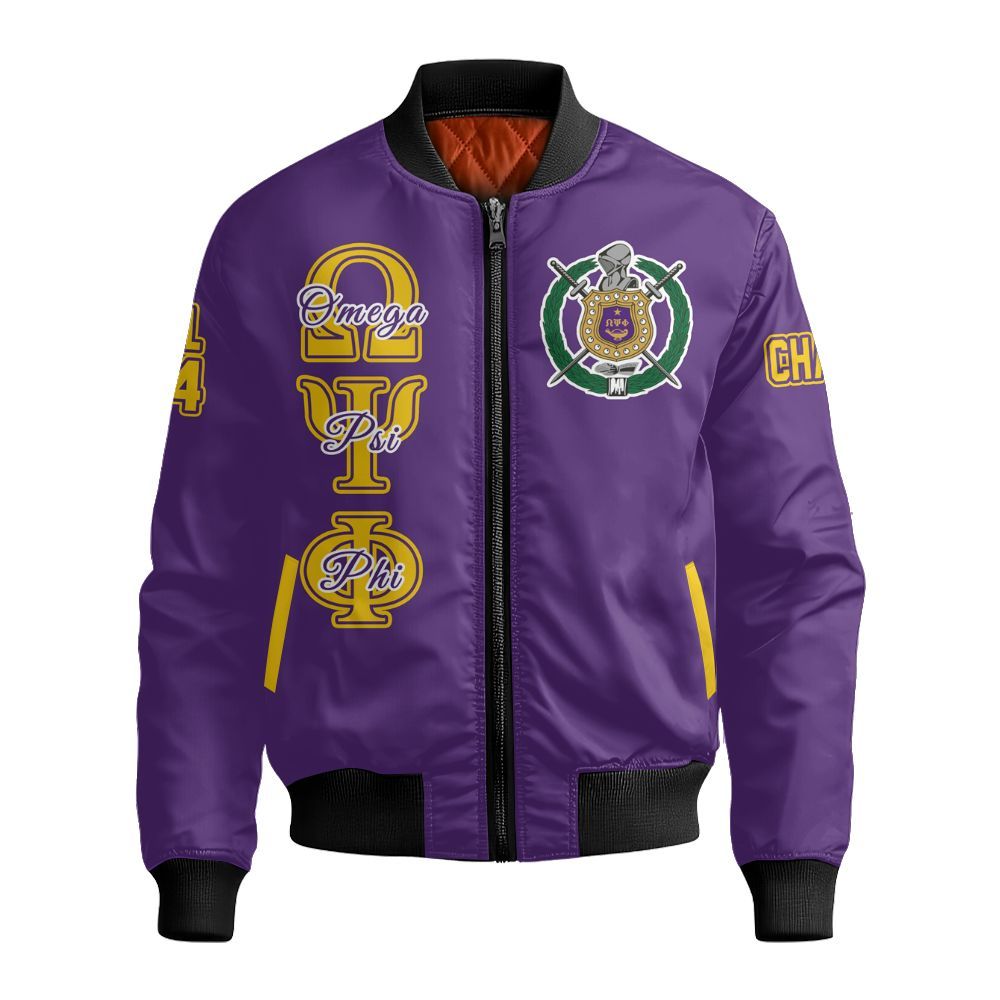 Ireishprint ΩΨΦ Custom Chapter Bomber Jacket, Personalized Royal Purple Bomber Jacket ΩΨΦ Fraternity Bomber Jacket