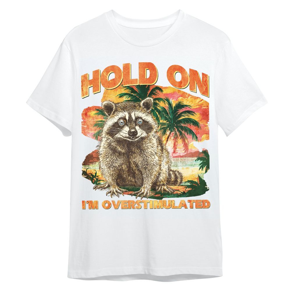 Amare Box Vintage Raccoon On Beach Shirt, Retro Hold On I'm Overstimulated Meme Gift For Fan Unisex Shirt
