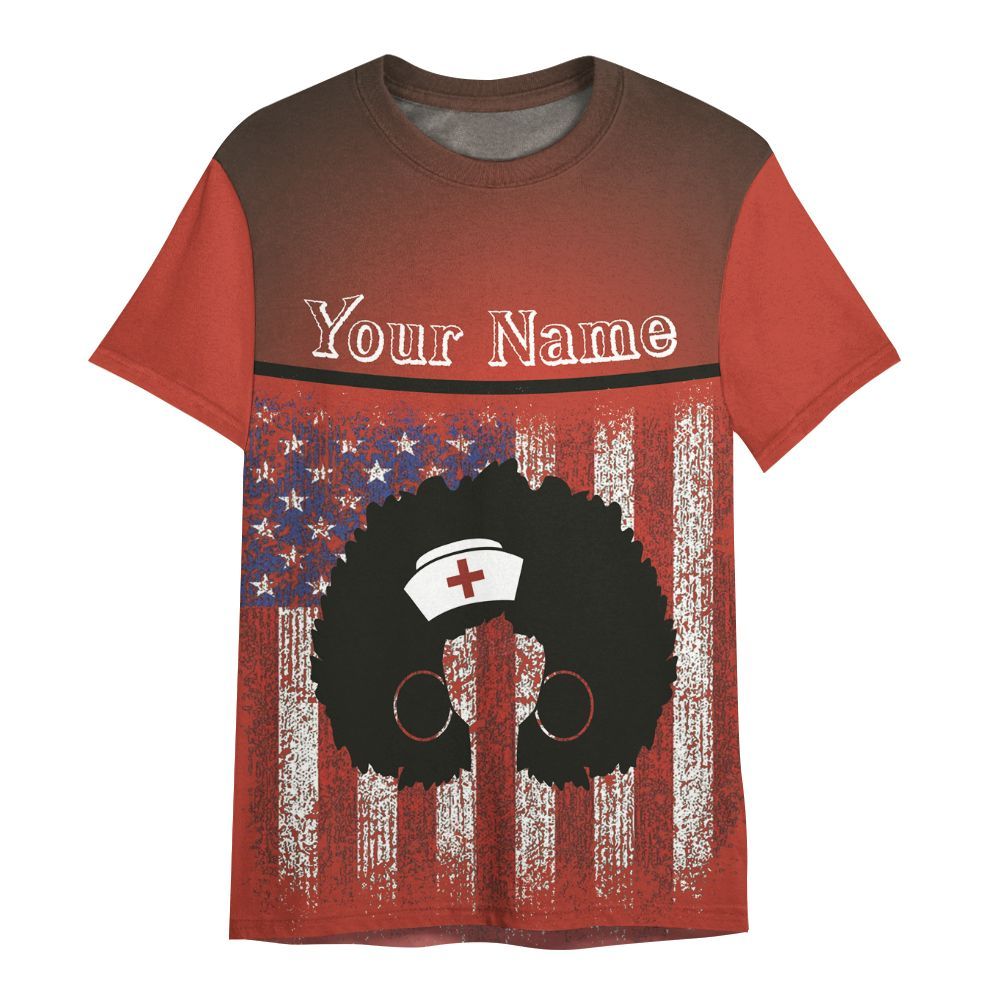 Amare Box Nurse Shirt, Blessed Black Nurse, Custom Name, US Flag Black Nurse, Gift For Black Nurse All Over Print Unisex Shirt
