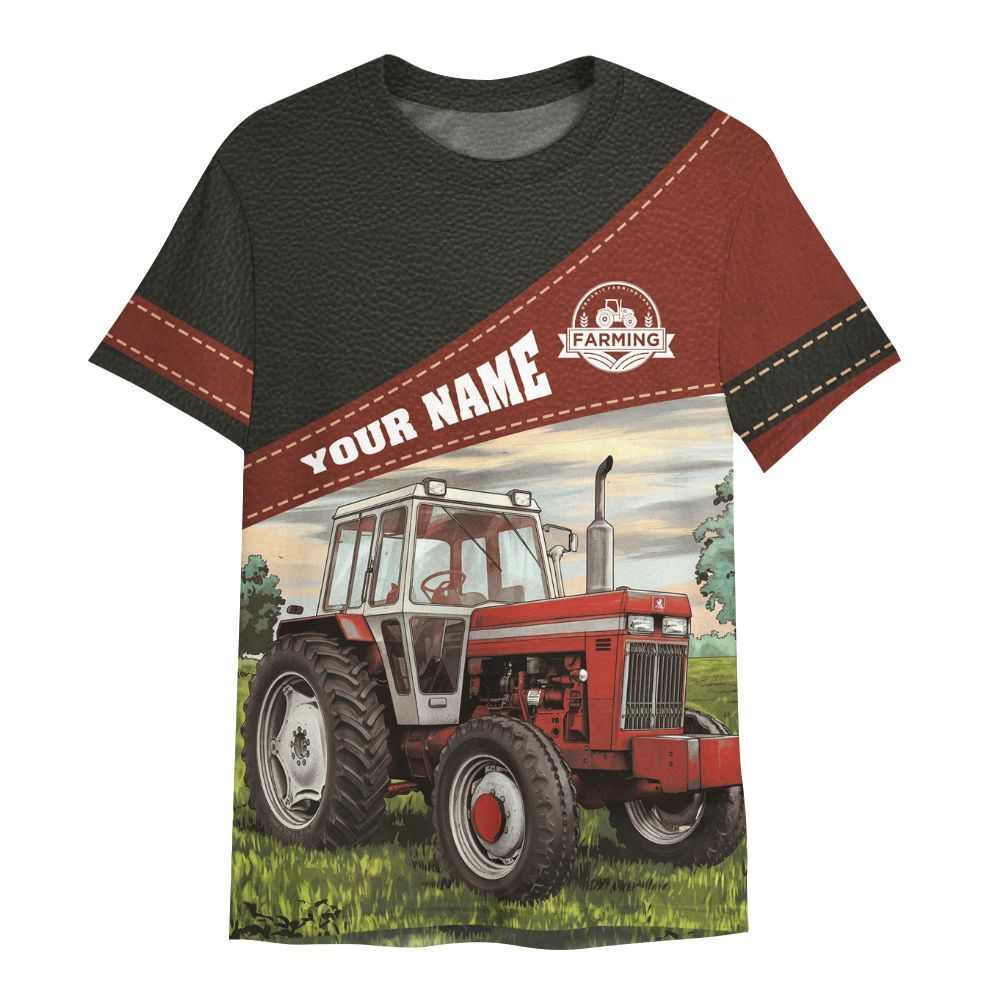 Amare Box Farm Tractor Shirt, Red Tractor, Custom Name Shirt, Tractor Clipart, Love Tractor, Vintage Tractor, Gift For Loves Farmer All Over Print Unisex Shirt
