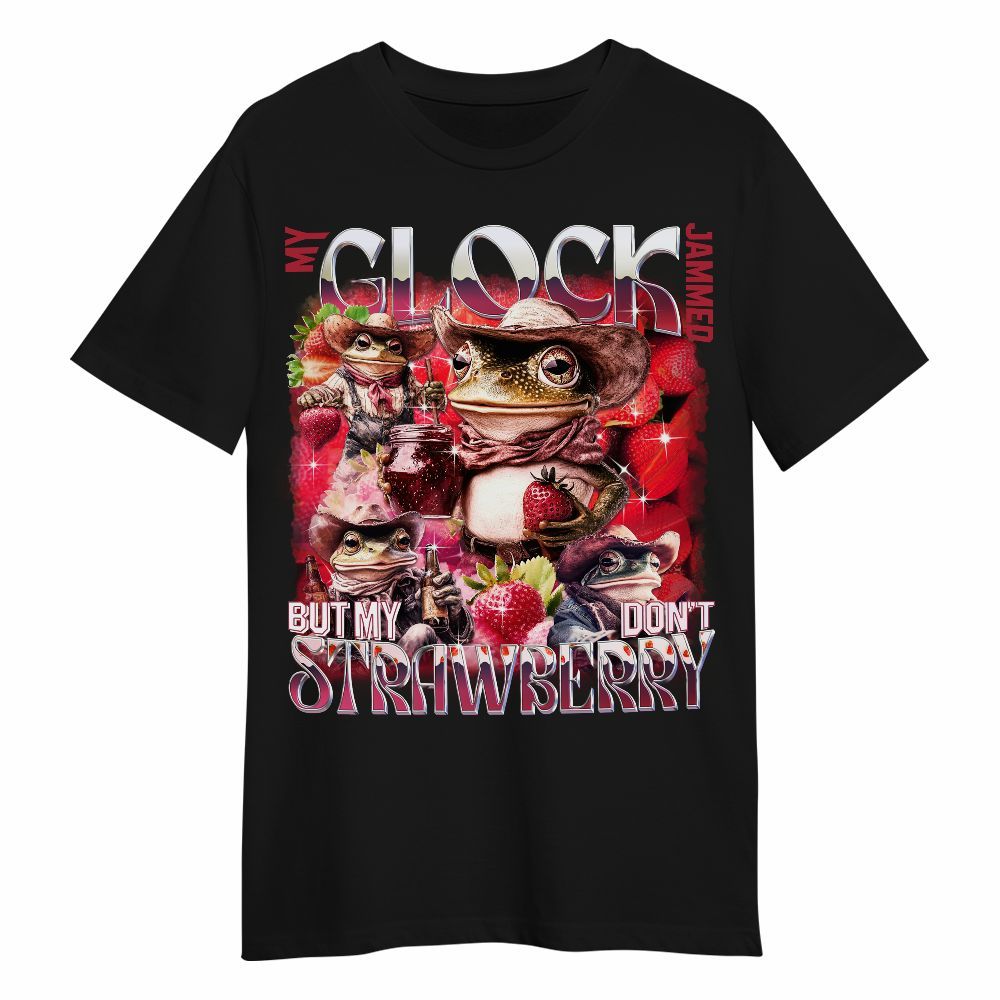Amare Box Retro My Glock Jammed But My Strawberry Dont Meme Shirt, Funny Cowboy Frog West Country Cute Unisex Shirt