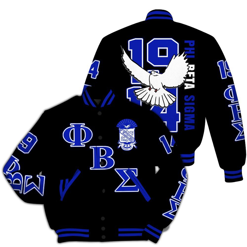 Ireishprint Phi Beta Sigma Varsity Jacket, Dove Black Royal Blue Varsity Jacket Phi Beta Sigma Fraternity Jacket