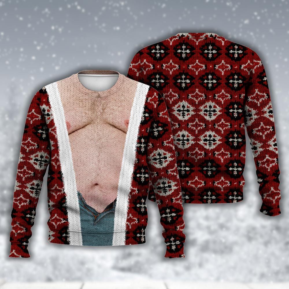 Amare Box Faux Real NorthPole Realistic Ugly Christmas Sweater, Santa Meme Pattern Christmas Knit Xmas Design Gift