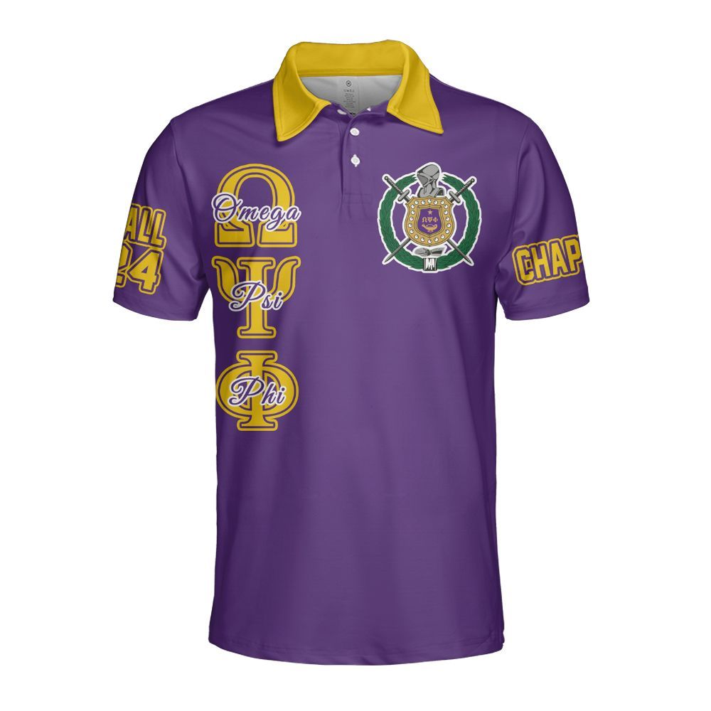 Ireishprint ΩΨΦ Custom Chapter Polo Shirt, Personalized Purple ΩΨΦ Fraternity Polo Shirt