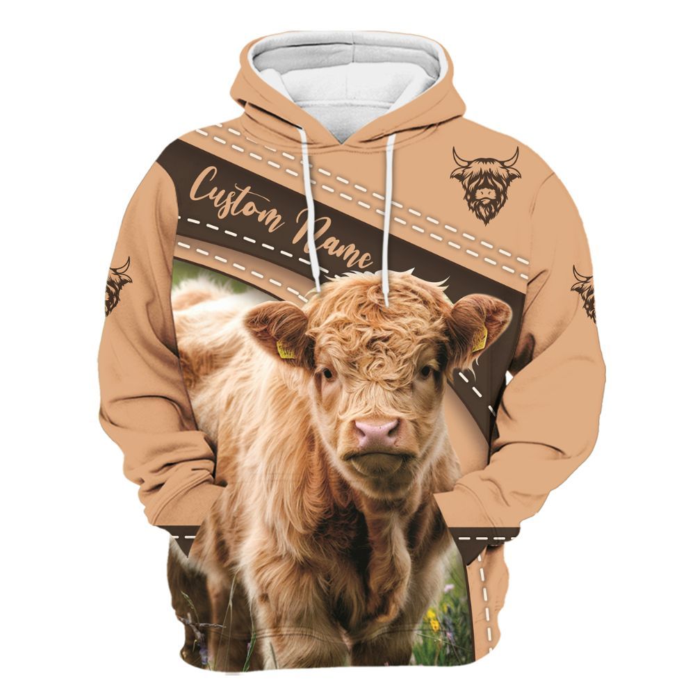 Amare Box Cow Farm Shirt, Cute Highland Calf On Wildflower Meadow, Cute Cow, Highland Cow, Cow Shirt, Farm Shirt Gift For Cow Lover Unisex Hoodie