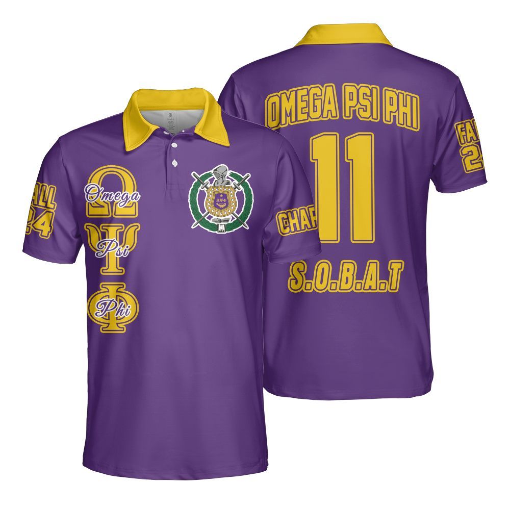 Ireishprint ΩΨΦ Custom Chapter Polo Shirt, Personalized Purple ΩΨΦ Fraternity Polo Shirt