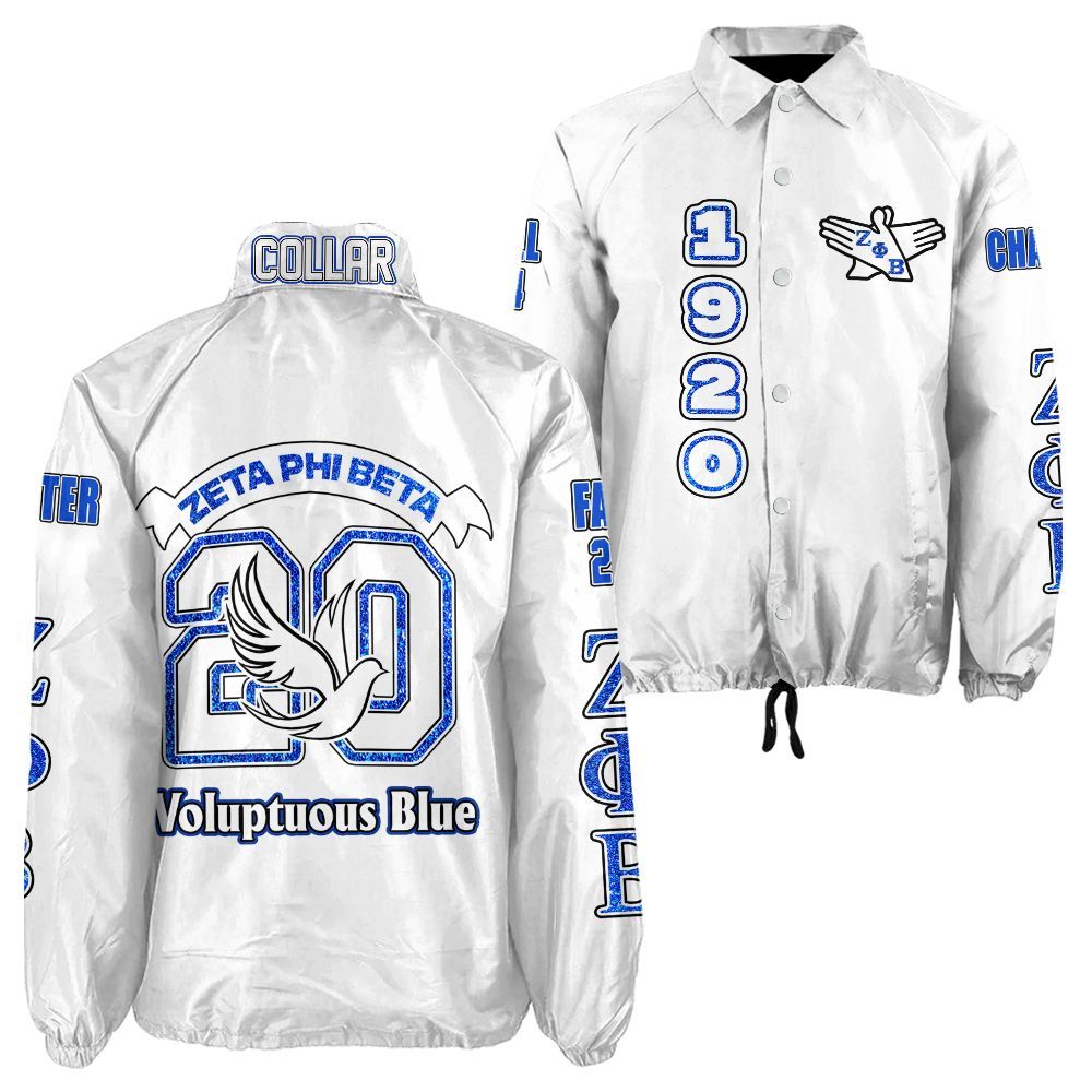 Ireishprint Zeta Phi Beta Custom Line Crossing Jacket, Personalized White Gilter Style Z Phi B Jacket 1920 Zeta Phi Beta Sorority Crossing Jacket