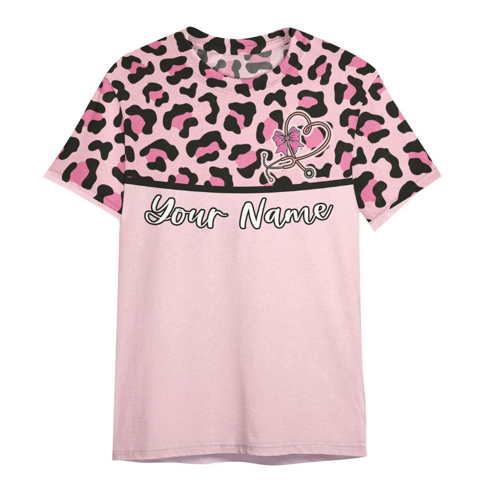 Amare Box Black Nurse Shirt, Sleep All Day Nurse All Night, Custom Name, Black Nurse Leopard Print, Nurse Clipart, Gift For Black Nurse All Over Print Unisex Shirt