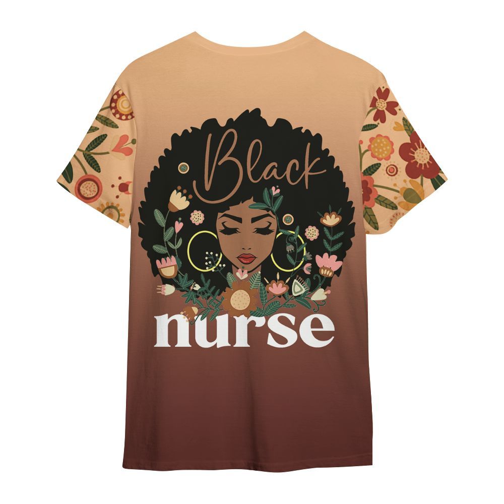 Amare Box Black Nurse Shirt, Black Nurse Floral, Custom Name Shirt, Nurse Clipart, Gift For Black Nurse All Over Print Unisex Shirt