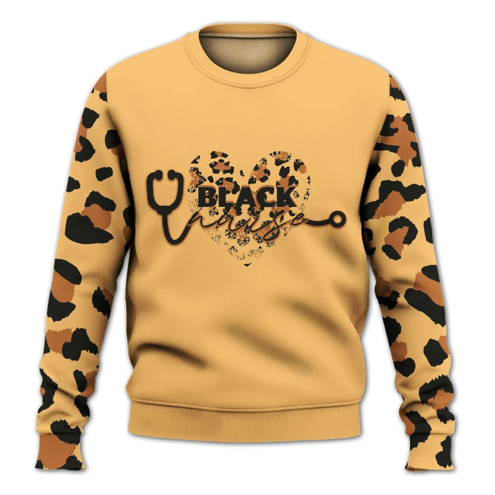 Amare Box Black Nurse Shirt, Black Nurse Leopard Print, Custom Name Shirt, Black Nurse Clipart, Gift For Black Nurse Knitted Sweater