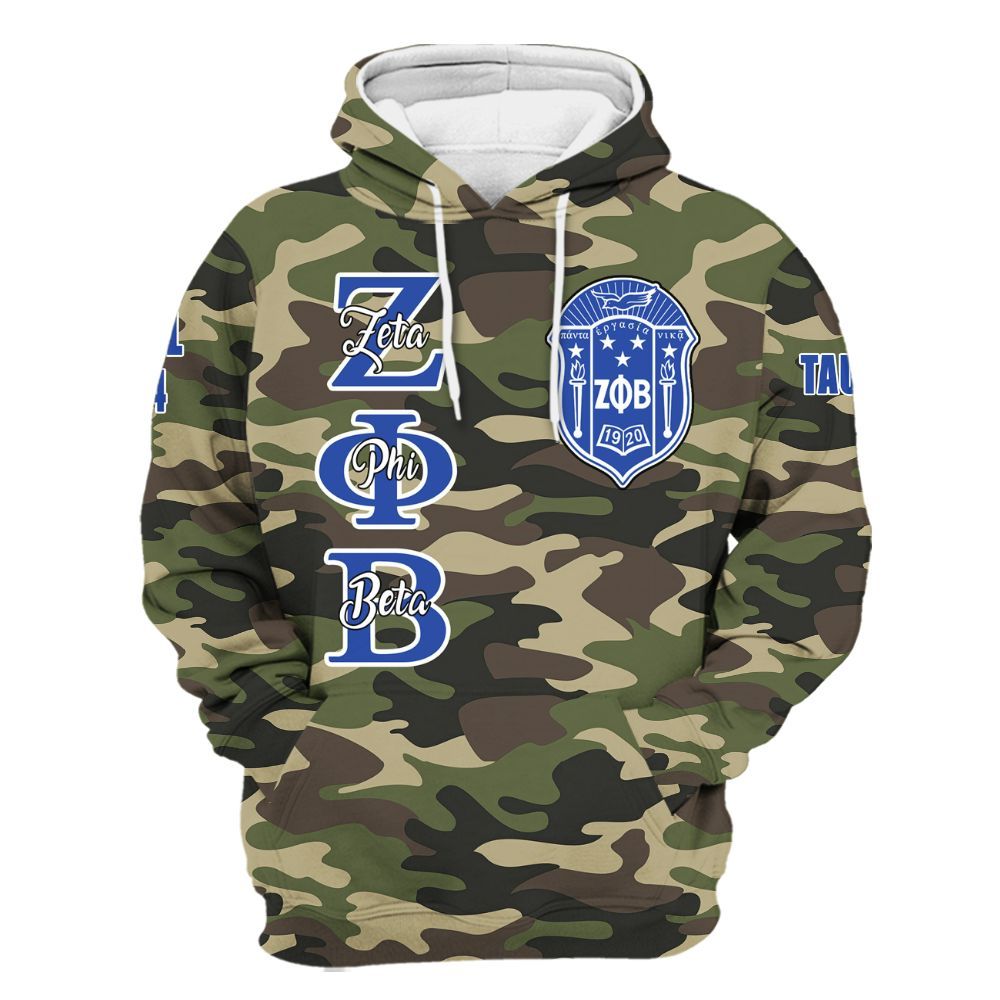 Ireishprint Zeta Phi Beta Custom Chapter Shirt, Personalized Camo Style Camoflage Shirt Zeta Phi Beta Sorority Hoodie