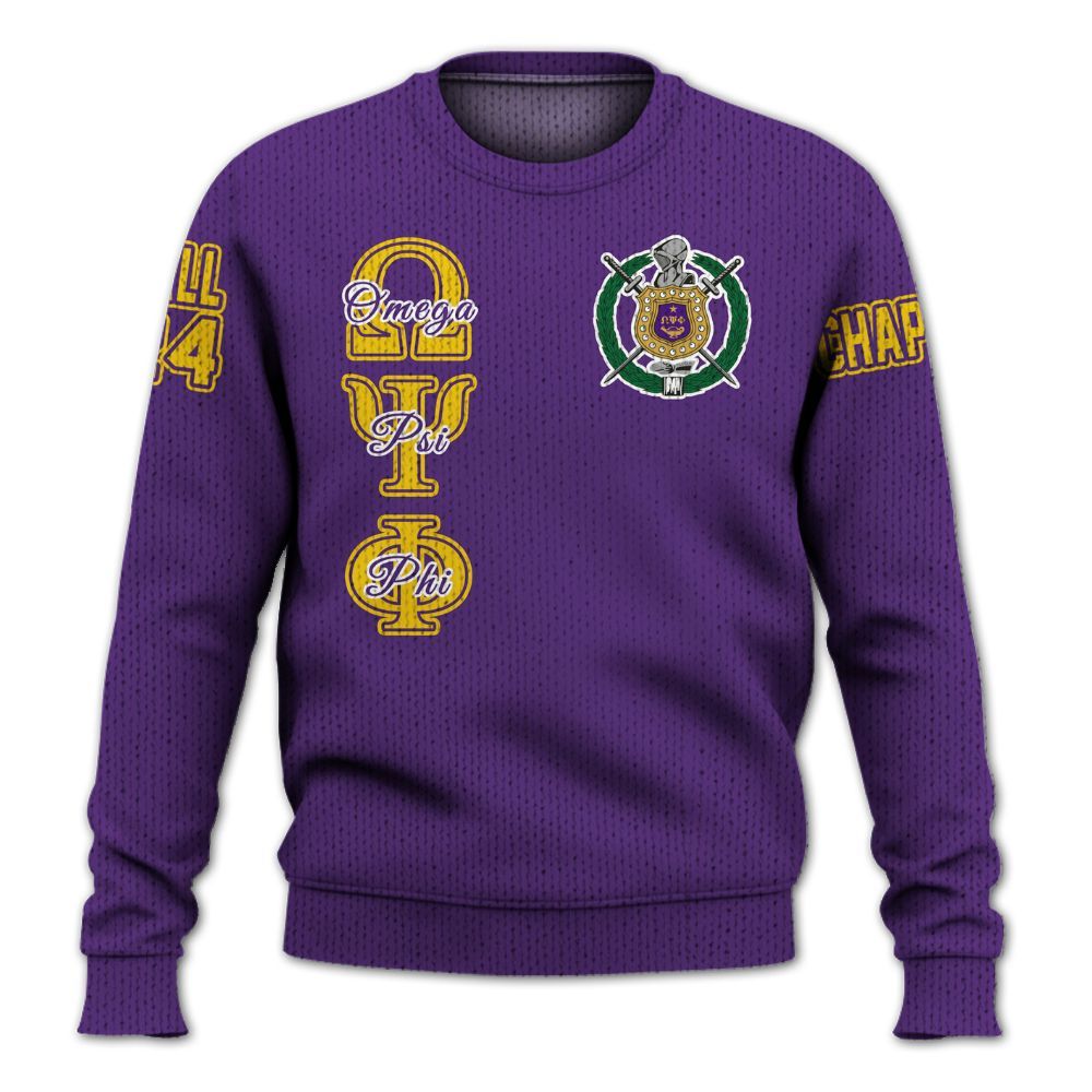 Ireishprint ΩΨΦ Custom Chapter Shirt, Personalized Purple Shirt ΩΨΦ Fraternity Knitted Sweater