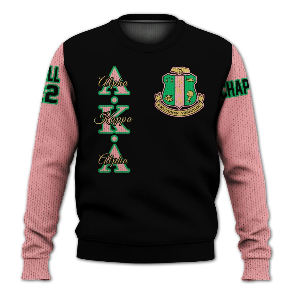 Ireishprint A.K.A Custom Chapter Shirt, Personalized Black Mix Salmon Pink Shirt 1908 Sorority Knitted Sweater