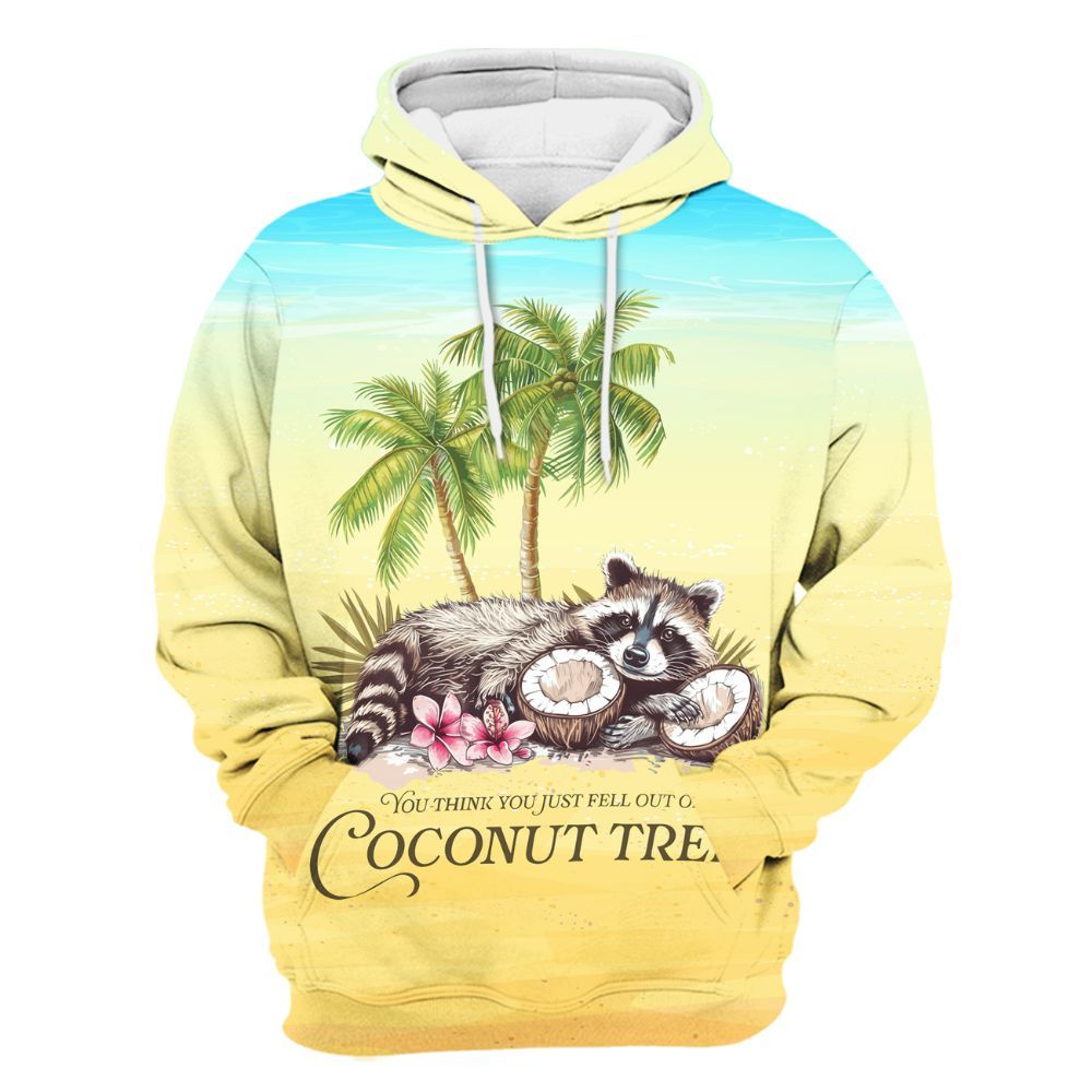 Amare Box Racoons Coconut Tree Watercolor Shirt, You Think You Just Fell Out Of A Coconut Tree Shirt Unisex Hoodie