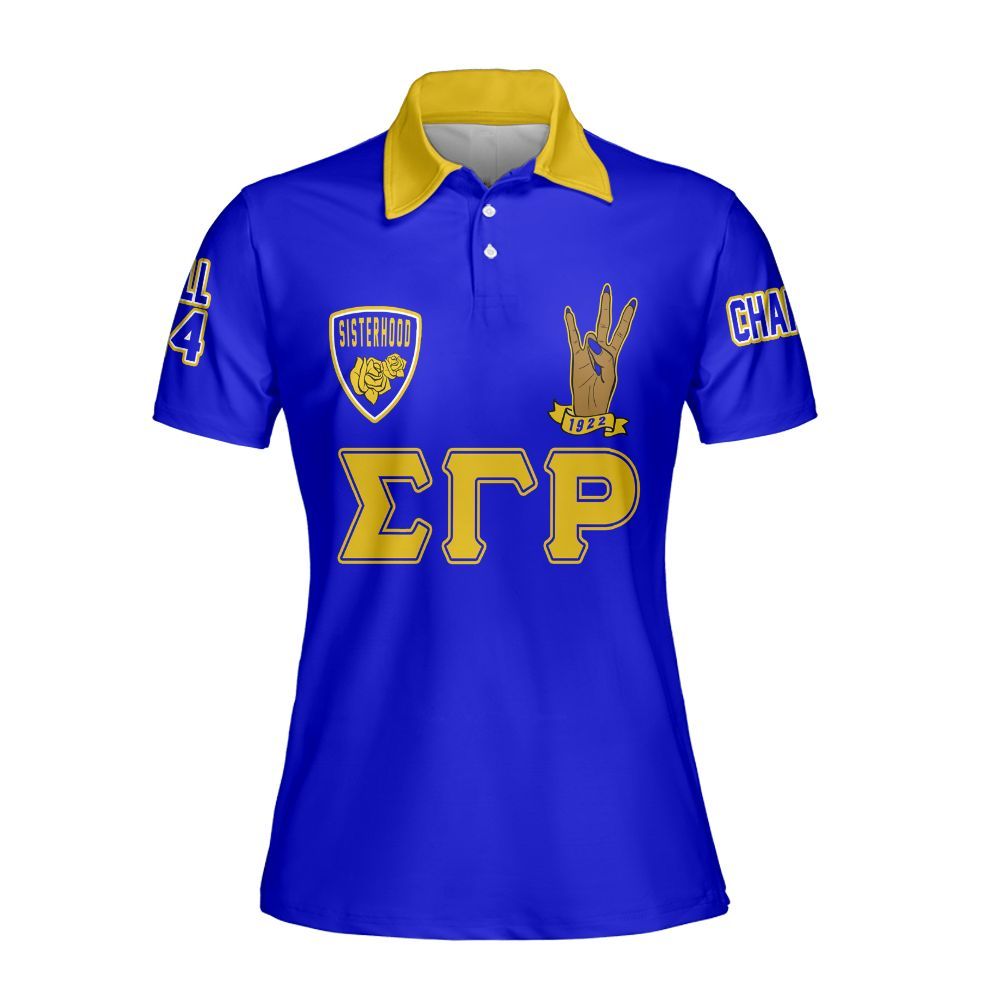 Ireishprint Sigma Gamma Rho Custom Chapter Polo Shirt, Personalized Hand Sign Yellow Tea Rose Polo Shirt Sigma Gamma Rho Sorority Polo Shirt