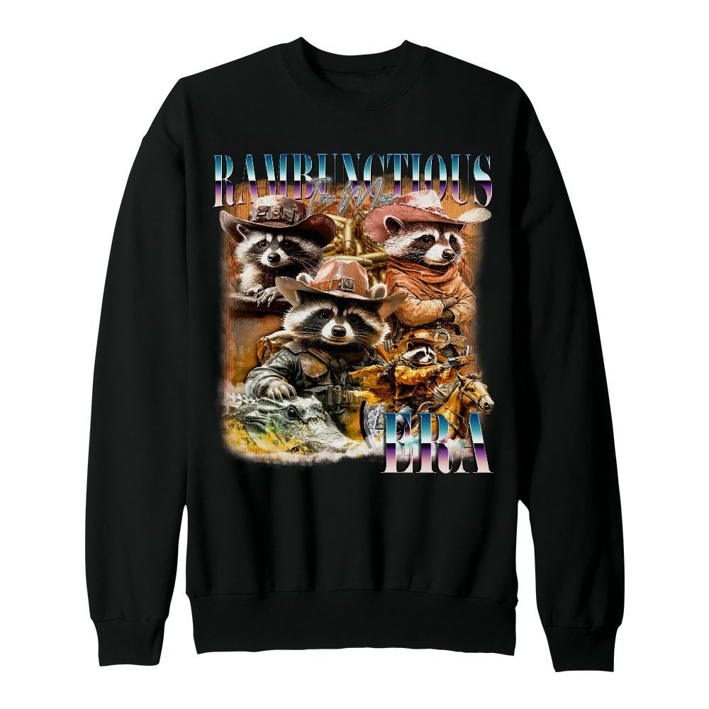 Amare Box Retro In My Rambunctious Era Shirt, Funny Cowboy Cowboy Raccoon West Country Cute Unisex Sweatshirt