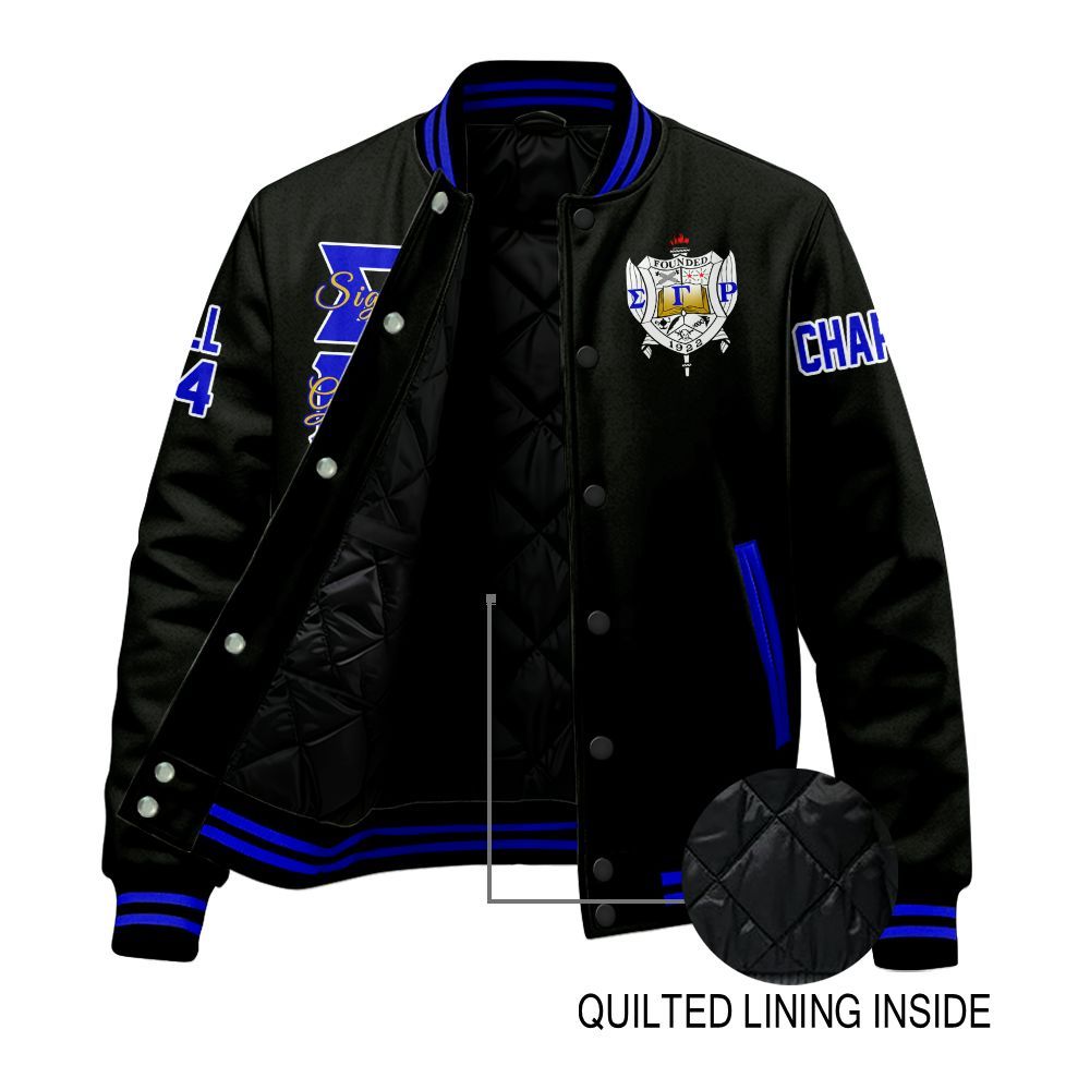 Ireishprint Sigma Gamma Rho Custom Chapter Stitched Jacket, Personalized Black Royal Blue Sigma Gamma Rho Sorority Embroidered Jacket