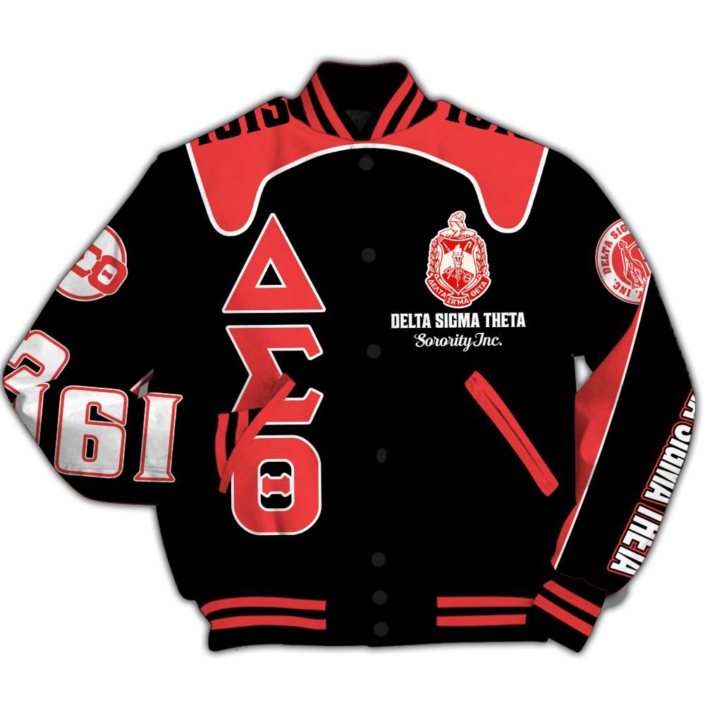 Ireishprint Delta Sigma Theta Varsity Jacket, Delta Sigma Theta Racing Style 1913 Sorority Jacket