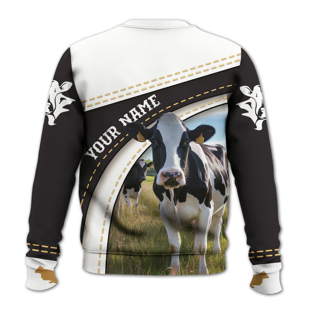 Amare Box Cow Farm Shirt, Holstein Dairy Cow On Farm, Dairy Cow, Cow Shirt, Farm Cow, Cow Lover Shirt, Custom Name Gift Shirt For Farmer Knitted Sweater